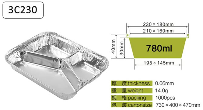 MT-3C230  Compartment aluminum foil containers 